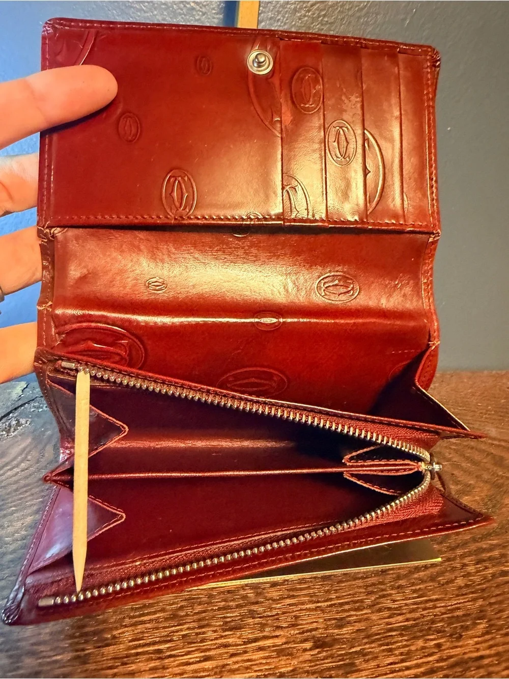 Cartier Vintage Red Embossed Leather Clutch Wallet
